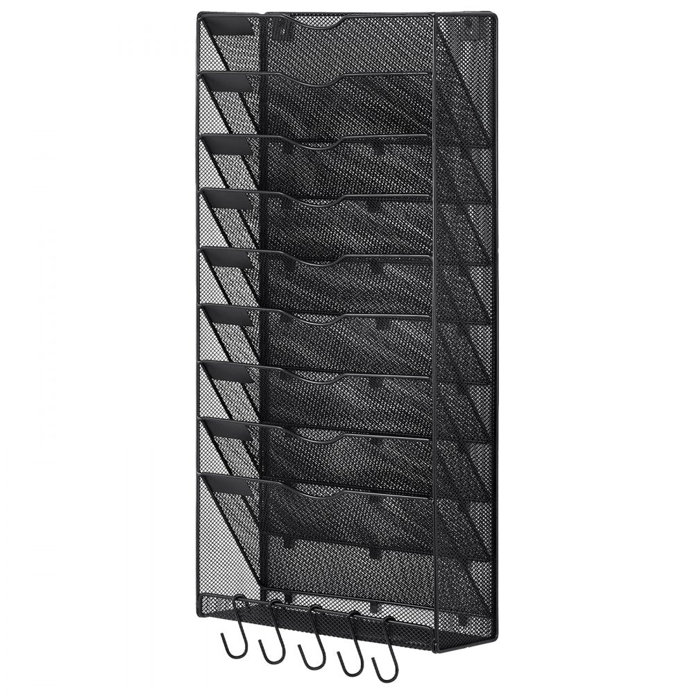 VEVOR File Wall Rack, Two-Piece 10 Pockets Mesh Wall File Holder, Wall Mounted Magazine Mail Paper & Document Storage Folder, Metal Wall File Organizer with Nametag Label, for Office Home & School