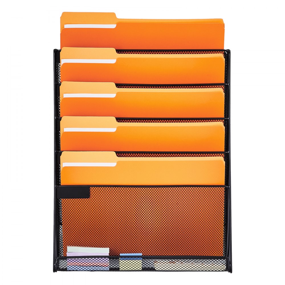 VEVOR File Wall Rack, One-Piece 6 Pockets Mesh Wall File Holder, Wall Mounted Magazine Mail Paper & Document Storage Folder, Metal Wall File Organizer with Nametag Label, for Office Home & School