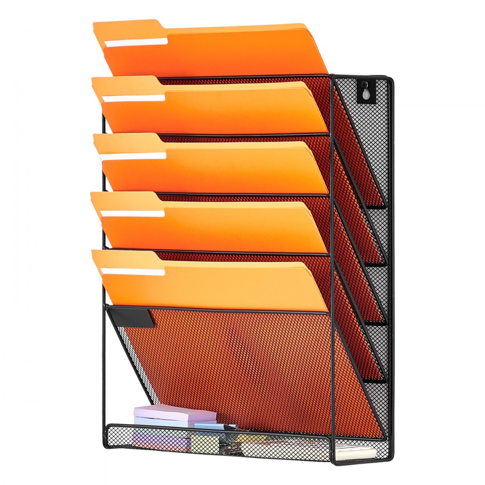 VEVOR File Wall Rack, One-Piece 6 Pockets Mesh Wall File Holder, Wall Mounted Magazine Mail Paper & Document Storage Folder, Metal Wall File Organizer with Nametag Label, for Office Home & School