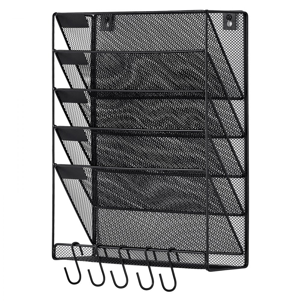 VEVOR File Wall Rack, One-Piece 6 Pockets Mesh Wall File Holder, Wall Mounted Magazine Mail Paper & Document Storage Folder, Metal Wall File Organizer with Nametag Label, for Office Home & School