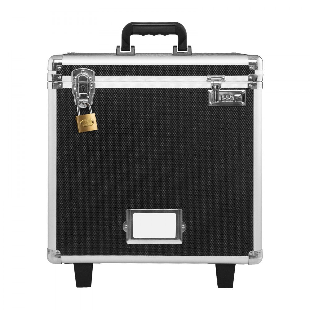 VEVOR Portable File Storage Box, 15.6 x 12.6 x 15 inch Internal Chest Size, Locking Mobile Business Case with Telescopic Handle, Hand pull File Case for Office Home, Offices, Hospitals, Banks