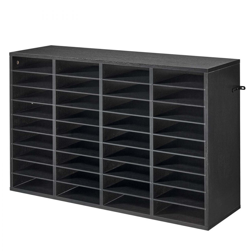 VEVOR Literature Organizer, 36 Compartments Office Mailbox with Detachable Shelves, Wooden Mailbox Sorter with Particle Board, Countertop Office Home Storage Organizer for File, Document, Paper, Black