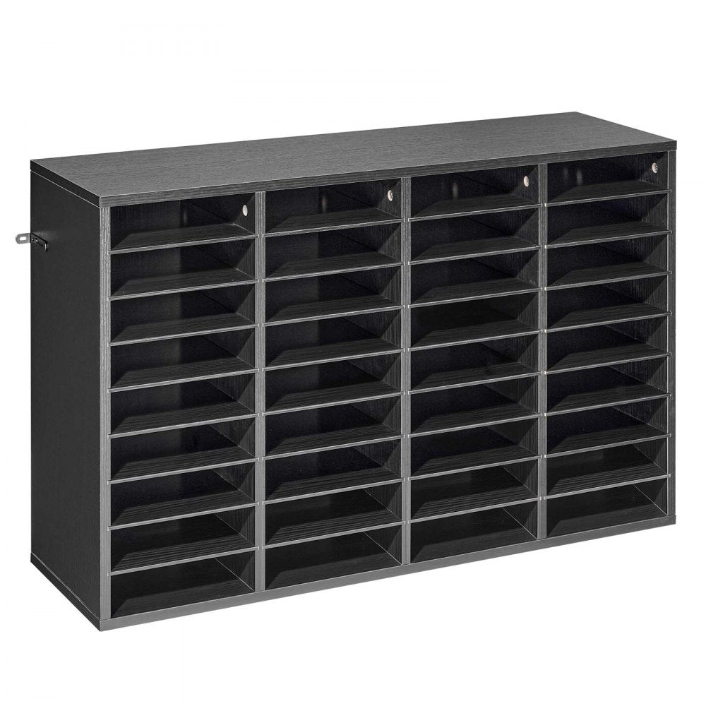 VEVOR Literature Organizer, 36 Compartments Office Mailbox with Detachable Shelves, Wooden Mailbox Sorter with Particle Board, Countertop Office Home Storage Organizer for File, Document, Paper, Black