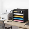VEVOR Literature Organizer, 5 Compartments Office Mailbox with Adjustable Shelves, Wooden Mailbox Sorter with MDF, Countertop Office Home Classroom Storage Organizer for File, Document, Paper, Black