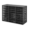 VEVOR Literature Organizer, 27 Compartments Metal Office Mailbox with Detachable Wire Mesh, Mailbox Sorter with Wooden Top, Countertop Office Home Storage Organizer for File, Document, Paper, Black