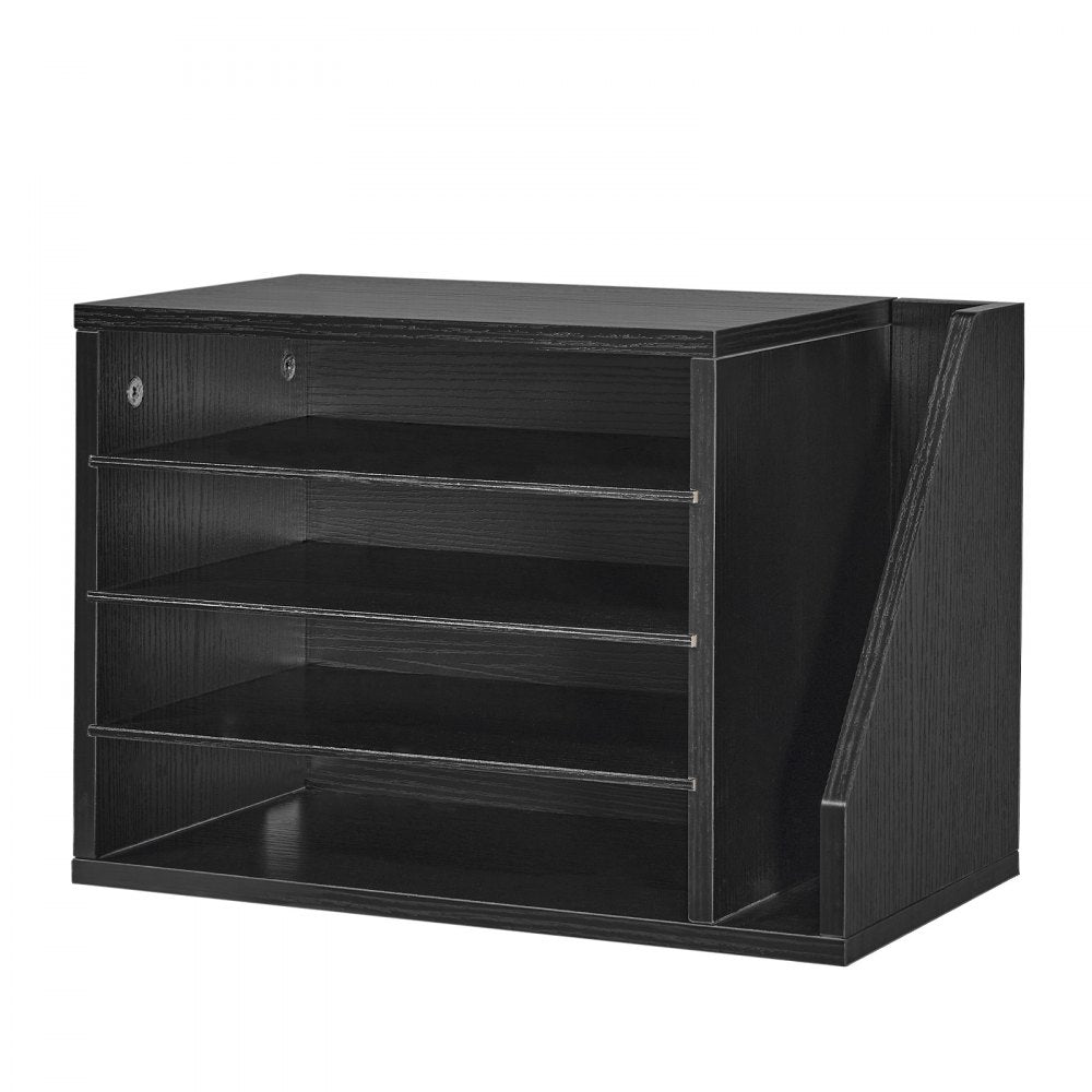 VEVOR Literature Organizer, 4 Compartments Office Mailbox with Detachable Shelves, Wooden Mailbox Sorter with Side Vertical Storage, Countertop Office Home Organizer for File, Document, Paper, Black
