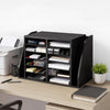 VEVOR Literature Organizer, 12 Compartments Office Mailbox with Side Vertical Storage, Wooden Mailbox Sorter Made of Particle Board, Countertop Office Home  Organizer for File, Document, Paper, Black