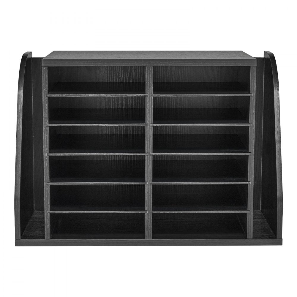 VEVOR Literature Organizer, 12 Compartments Office Mailbox with Side Vertical Storage, Wooden Mailbox Sorter Made of Particle Board, Countertop Office Home  Organizer for File, Document, Paper, Black