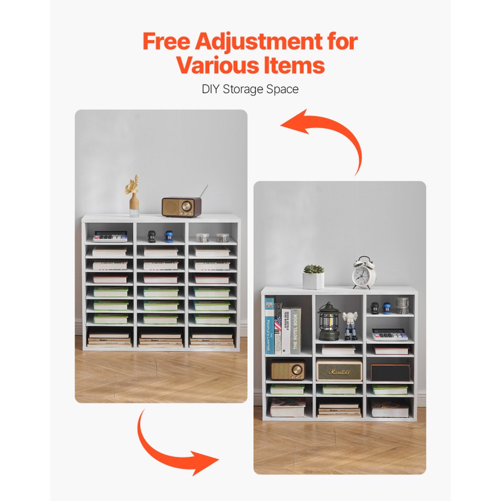 VEVOR Literature Organizer, 24 Compartments Office Mailbox with Adjustable Shelves, Wooden Mailbox Sorter Medium Density Fiberboard Office Home Classroom Storage for Files, Documents, Papers, White