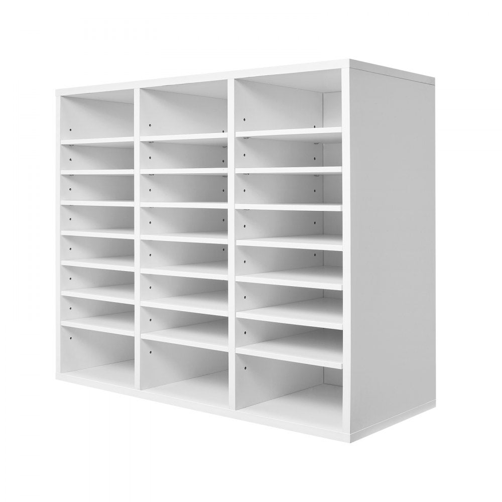 VEVOR Literature Organizer, 24 Compartments Office Mailbox with Adjustable Shelves, Wooden Mailbox Sorter Medium Density Fiberboard Office Home Classroom Storage for Files, Documents, Papers, White