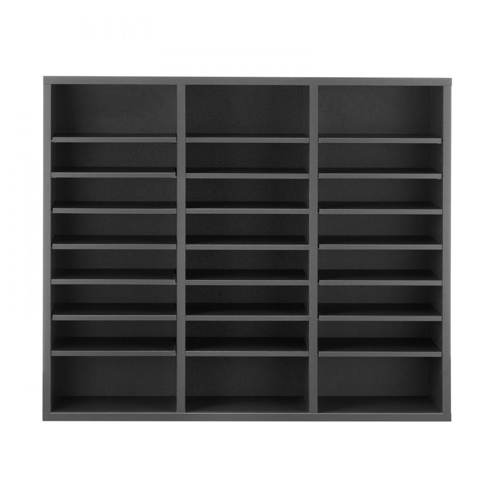 VEVOR Literature Organizer, 24 Compartments Office Mailbox with Adjustable Shelves, Wooden Mailbox Sorter Medium Density Fiberboard Office Home Classroom Storage for Files, Documents, Papers, Grey