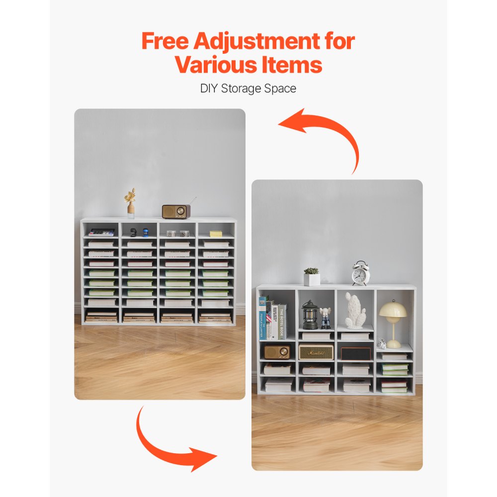 VEVOR Literature Organizer, 36 Compartments Office Mailbox with Adjustable Shelves, Wooden Mailbox Sorter Medium Density Fiberboard Office Home Classroom Storage for Files, Documents, Papers, White