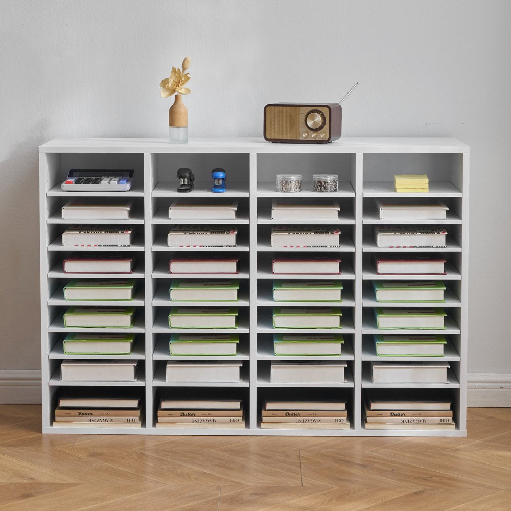 VEVOR Literature Organizer, 36 Compartments Office Mailbox with Adjustable Shelves, Wooden Mailbox Sorter Medium Density Fiberboard Office Home Classroom Storage for Files, Documents, Papers, White