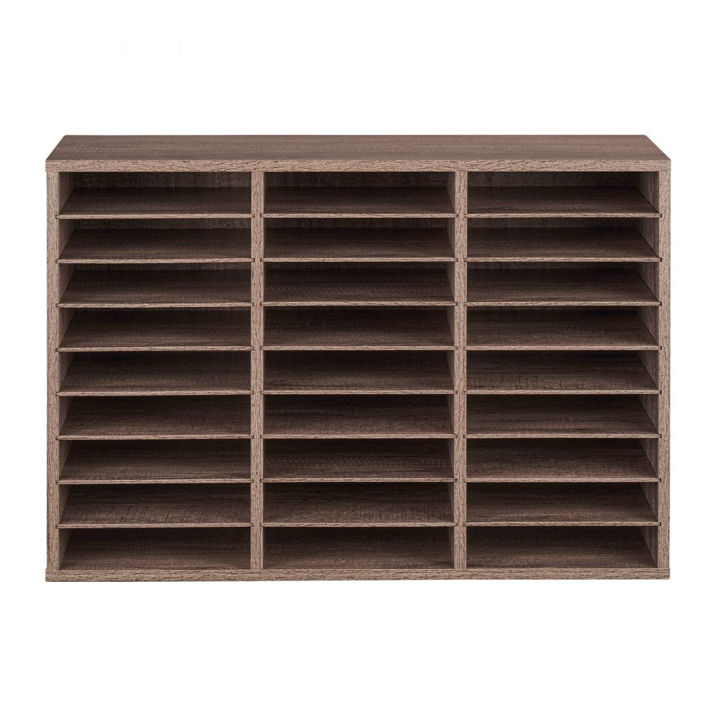 VEVOR Literature Organizer, 27 Compartments Office Mailbox with Removable Shelves, Wood Mailbox Sorter Particle Board Office Home Classroom Storage, File Sorter for File, Document, Paper, Black-Grey