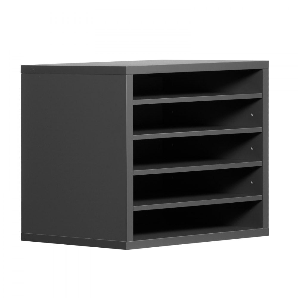 VEVOR Literature Organizer, 5 Compartments Office Mailbox with Adjustable Shelves, Wooden Mailbox Sorter Medium Density Fiberboard Office Home Classroom Storage for Files, Documents, Papers, Grey