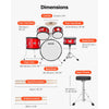 VEVOR Kids Drum Set, 5-Piece 16 in Junior Drum Sets, Beginner Drums Set with Adjustable Throne, Cymbal & Two Pairs of Drumsticks, Musical Learning Drums Instruments Kit, for Children Ages 6-13 (Red)