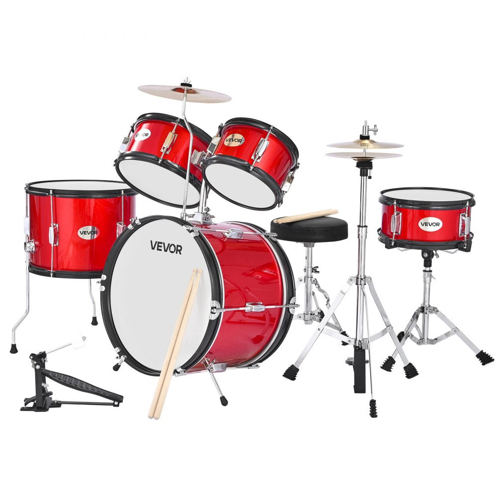 VEVOR Kids Drum Set, 5-Piece 16 in Junior Drum Sets, Beginner Drums Set with Adjustable Throne, Cymbal & Two Pairs of Drumsticks, Musical Learning Drums Instruments Kit, for Children Ages 6-13 (Red)