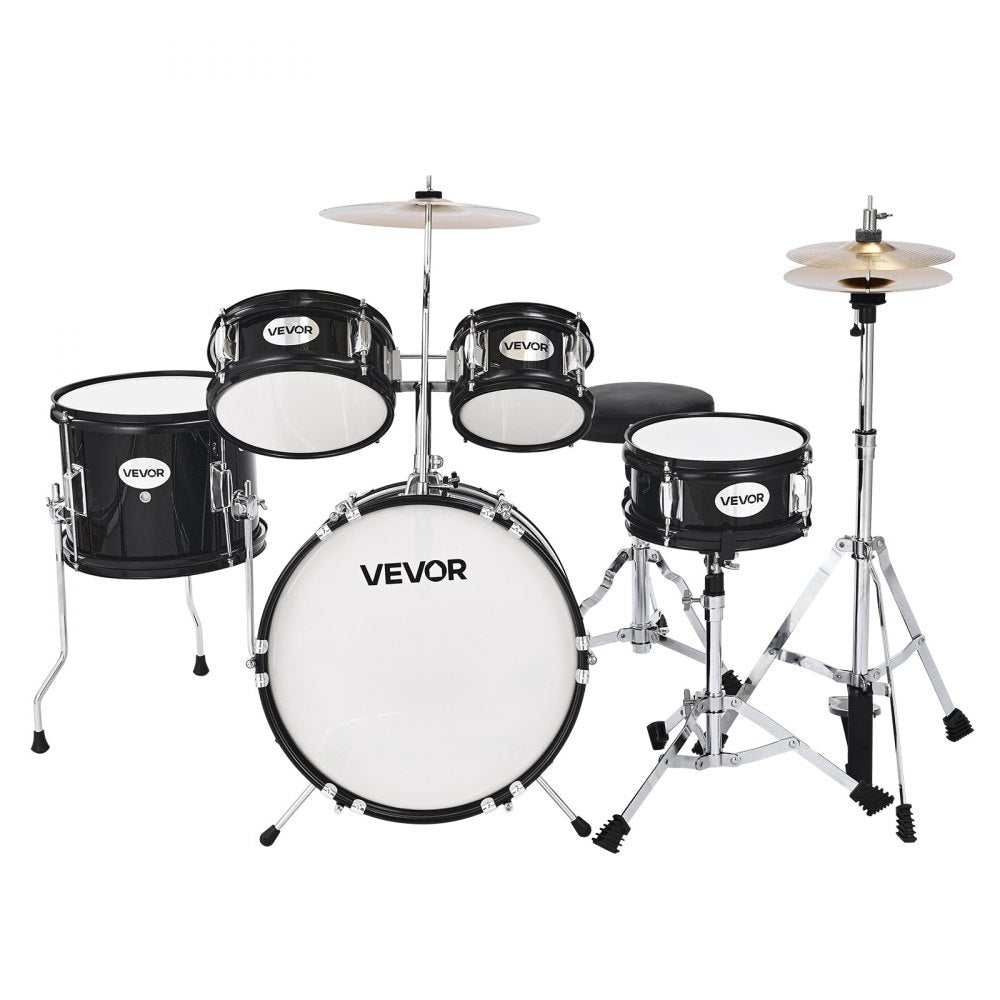 VEVOR Kids Drum Set, 5-Piece 14 in Junior Drum Sets, Beginner Drums Set with Adjustable Throne, Cymbal & Two Pairs of Drumsticks, Musical Learning Drums Instruments Kit, for Children Ages 6-13(Black)
