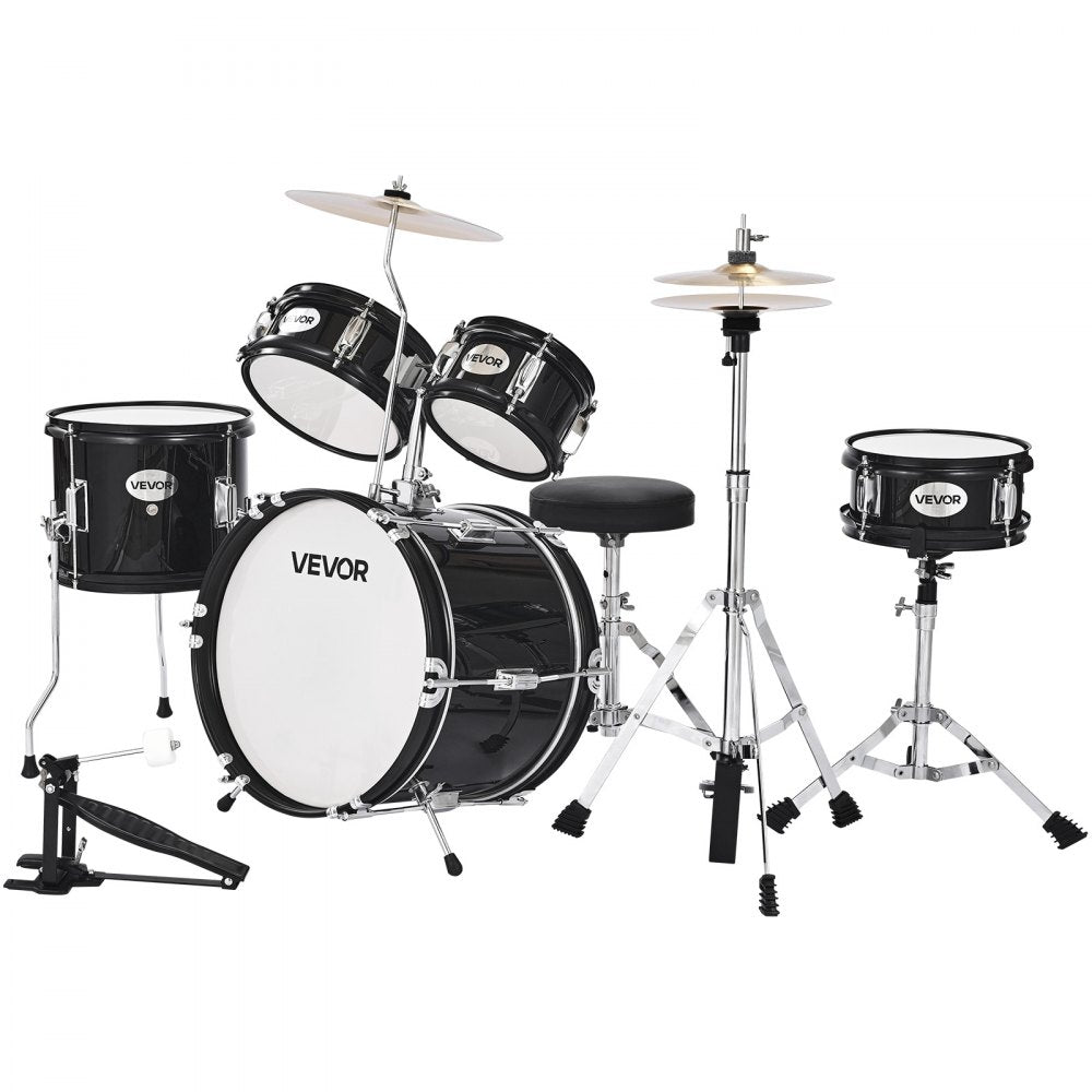 VEVOR Kids Drum Set, 5-Piece 14 in Junior Drum Sets, Beginner Drums Set with Adjustable Throne, Cymbal & Two Pairs of Drumsticks, Musical Learning Drums Instruments Kit, for Children Ages 6-13(Black)