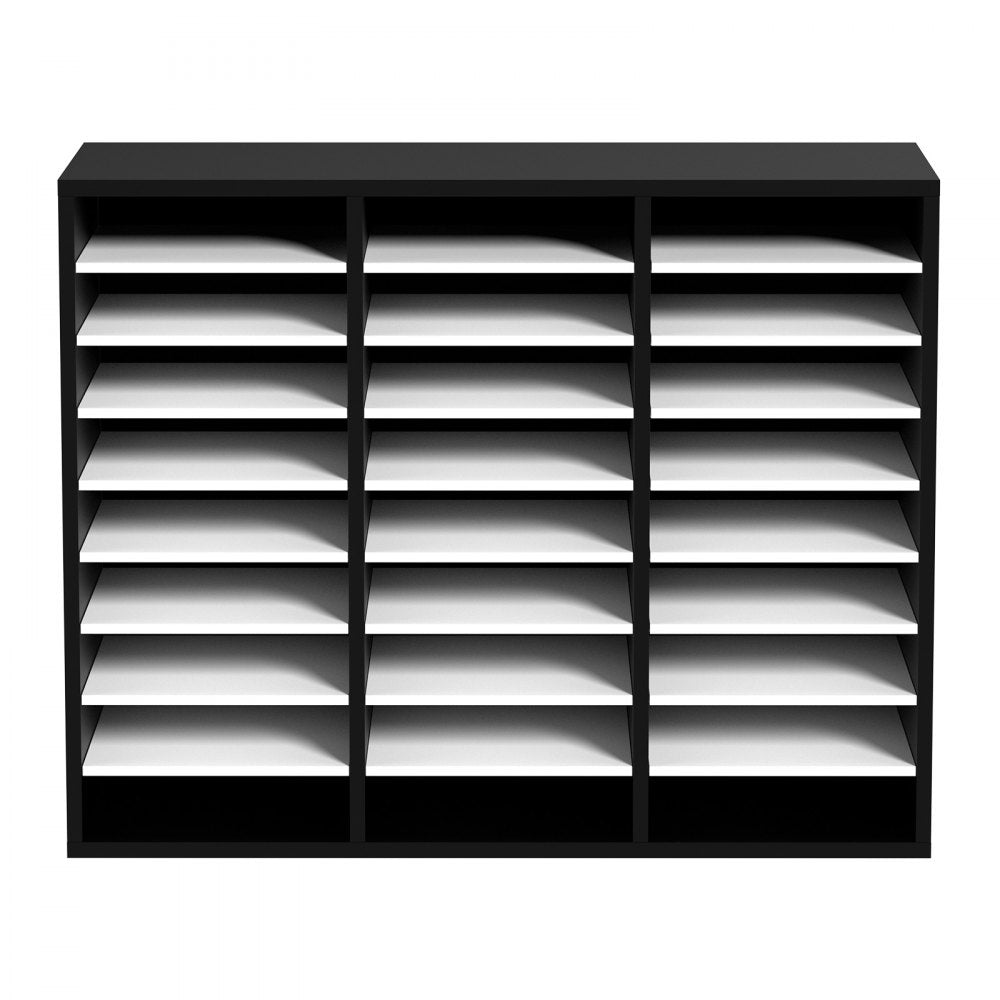 VEVOR 27 Compartments Wood Literature Organizer, Adjustable Shelves, Medium Density Fiberboard Mail Center, Office Home School Storage for Files, Documents, Papers, Magazines, Black+White