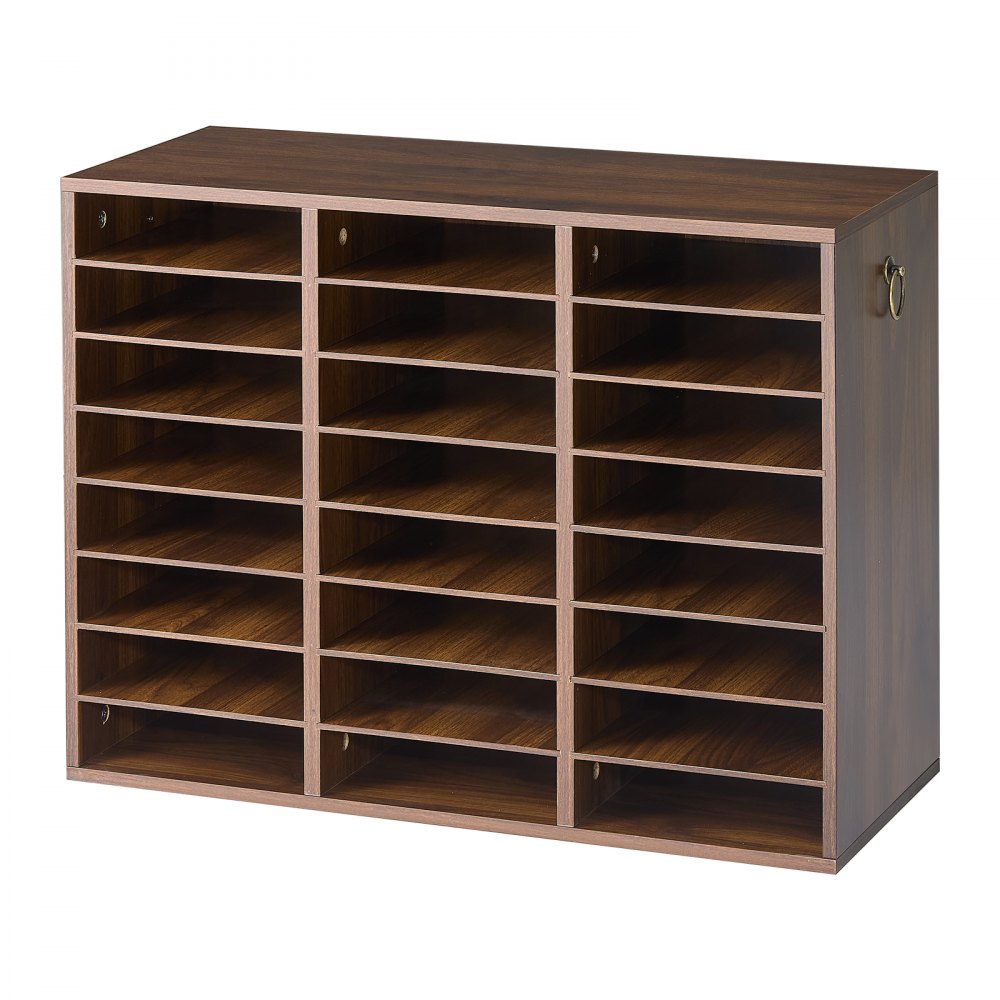 VEVOR Wood Literature Organizer 24 Compartments Office Mailboxes Brown, Countertop Literature Sorter for Files Documents Papers, with Adjustable Shelves, for Office, Home, Classroom Organization