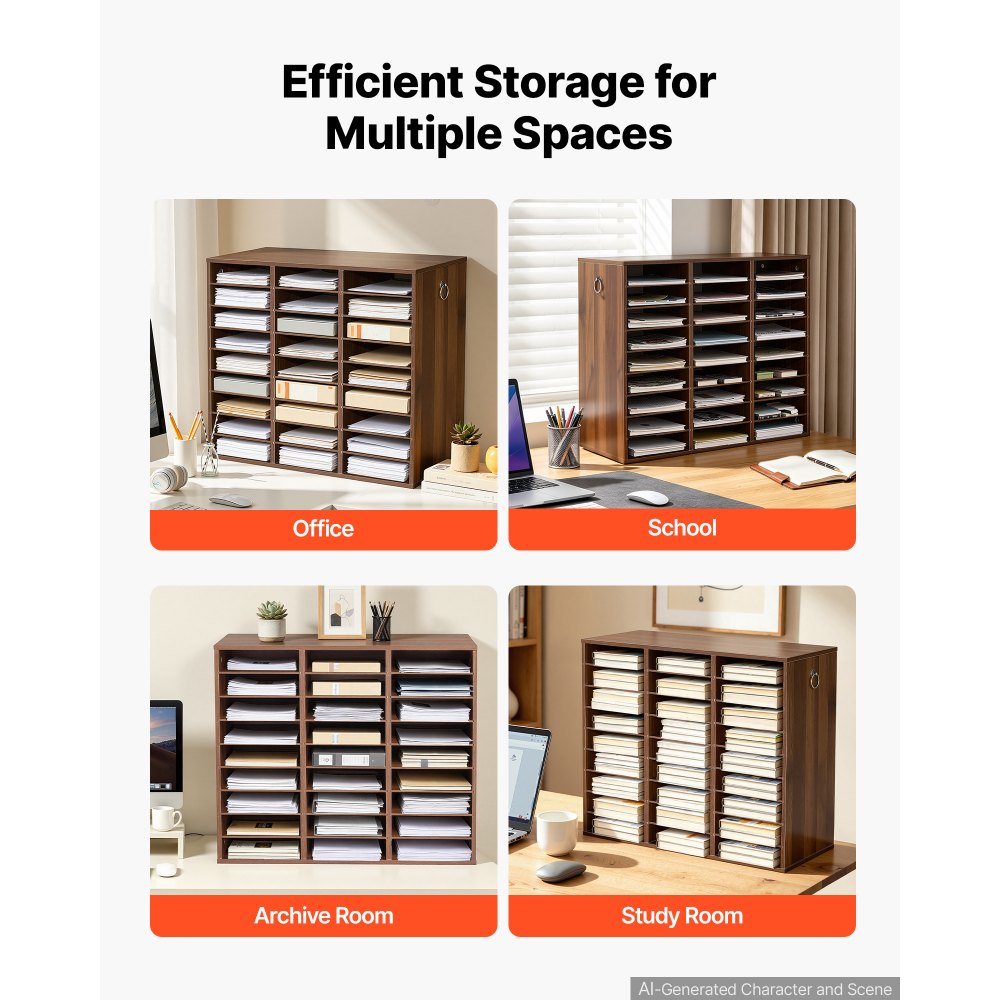 VEVOR Wood Literature Organizer 27 Compartments Office Mailboxes Brown, Countertop Literature Sorter for Files Documents Papers, with Adjustable Shelves, for Office, Home, Classroom Organization