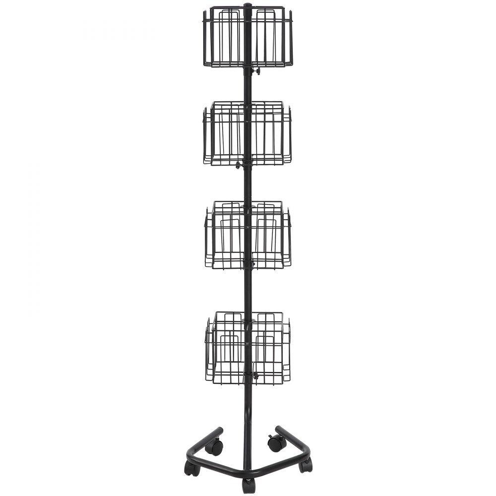 VEVOR Brochure Display Rack, 4-Tier 32 Pockets Rotating Magazine Literature Display Stand for Postcards, 360° Spinning Greeting Cards Rack with 5 Wheels (2 Lockable) for Shop Exhibitions Office