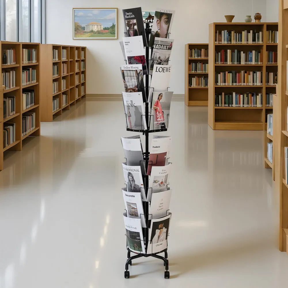 VEVOR Greeting Cards Display Rack, 32 Pockets Rotating Postcard Brochure Display Stand, 360° Spinning Card Display Rack with Sign Holder & 4 Wheels (2 Lockable) for Exhibitions Office Trade Show