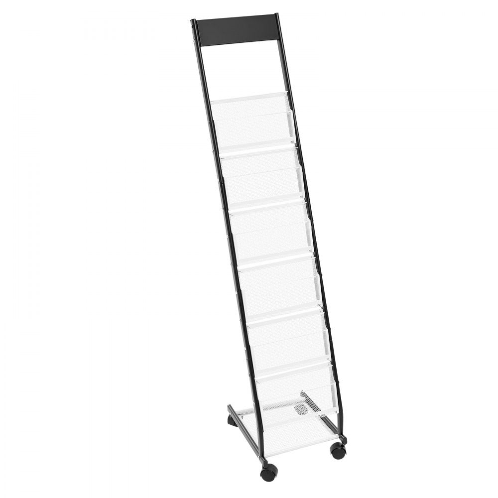 VEVOR Brochure Display Rack, Narrow 6-Tier Magazine Literature Display Stand with Wheels, Metal Floor Standing Magazine Rack, Movable Newspaper Catalog Holders for Shop Exhibitions Office (6 Pockets)
