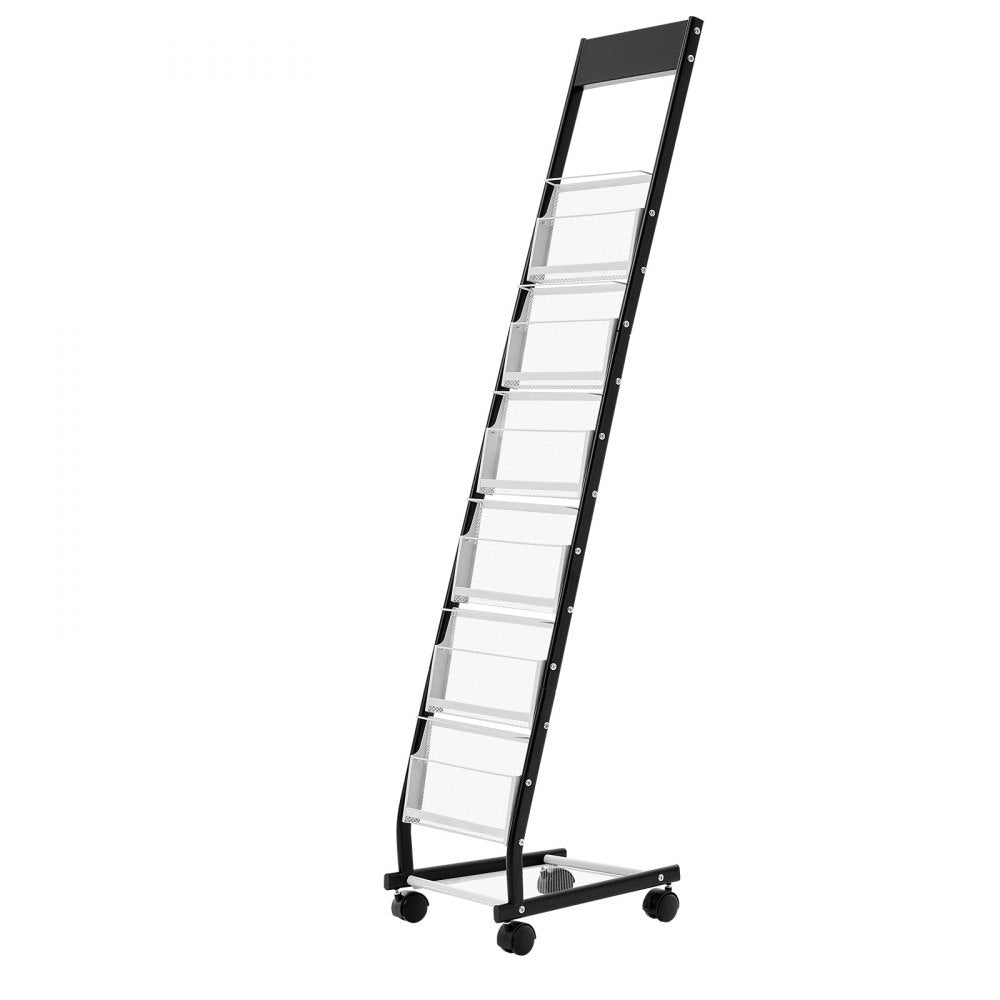 VEVOR Brochure Display Rack, Narrow 6-Tier Magazine Literature Display Stand with Wheels, Metal Floor Standing Magazine Rack, Movable Newspaper Catalog Holders for Shop Exhibitions Office (6 Pockets)