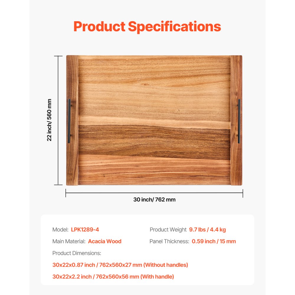 VEVOR Noodle Board Stove Cover, Stove Top Cover Board for Gas Burner & Electric Stove, Acacia Wood Cutting Board with Handles, RV Stovetop Cover/ Kitchen Sink Cover for Counter Space & Tray, Natural