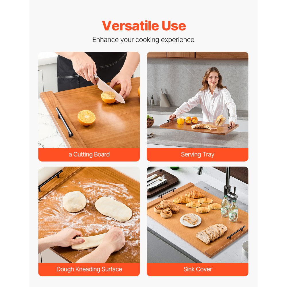 VEVOR Noodle Board Stove Cover, Stove Top Cover Board for Gas Burners & Electric Stove, Pine Wood Cutting Board with Handles, RV Stovetop Cover/ Kitchen Sink Cover for Counter Space & Tray, Natural