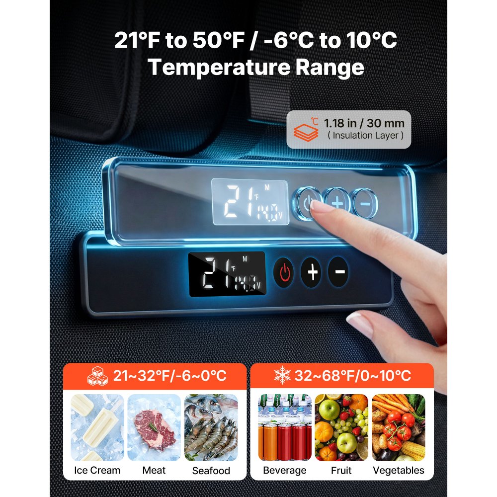 VEVOR 12 Volt Refrigerator, 13.7 QT/ 13L Car Fridge, Portable Electric Freezer Compressor, 12V/24V DC, 21℉ to 50℉/ -6℃ to 10℃, for Truck Van RV SUV Boat Travel Camping Road Trips