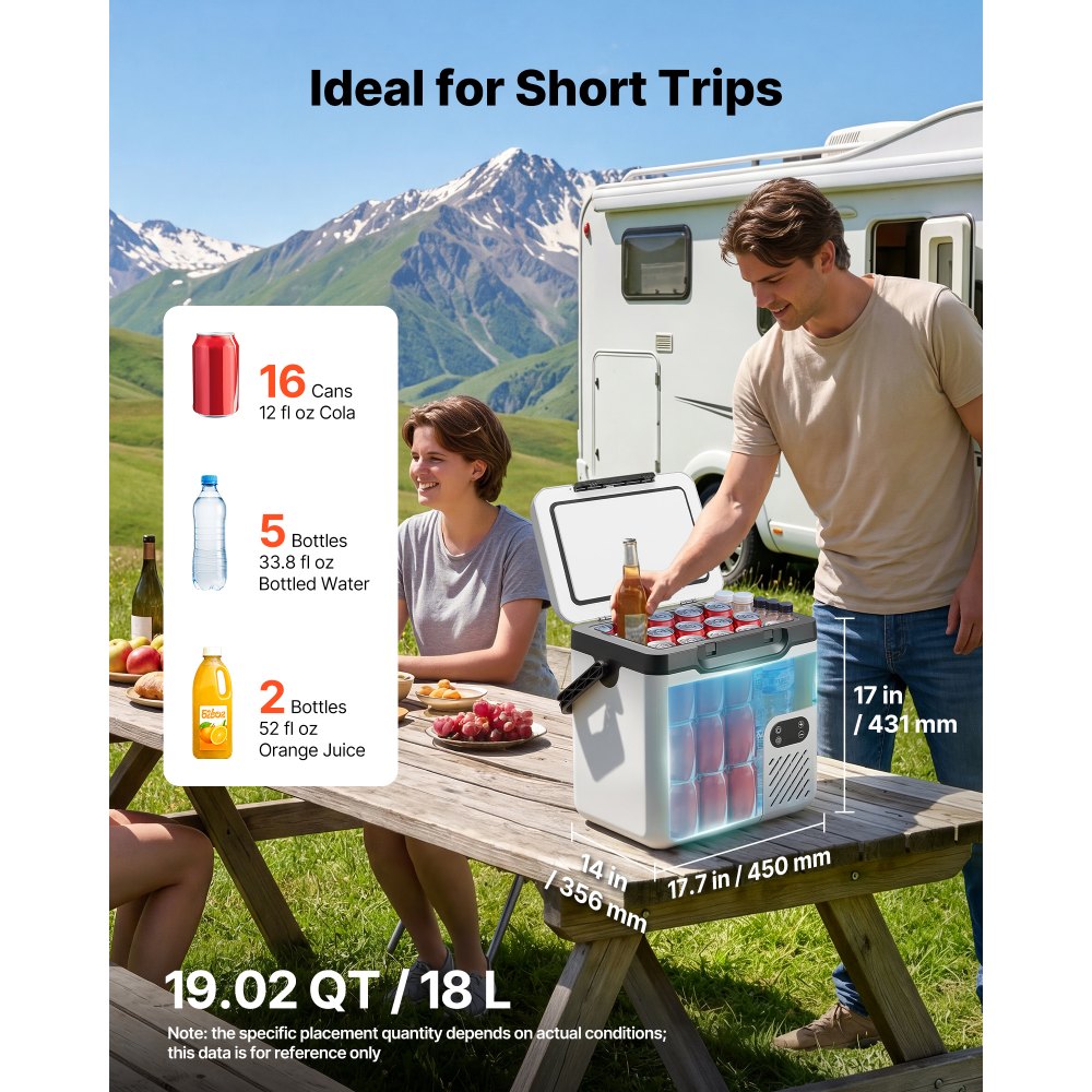 VEVOR 12 Volt Refrigerator, 19 QT/ 18L Car Fridge, Portable Electric Freezer Compressor with Handle, 12V/24V DC 100-240V AC, -4℉ to 68℉/ -20℃ to 20℃, for Truck Van RV SUV Boat Travel Camping