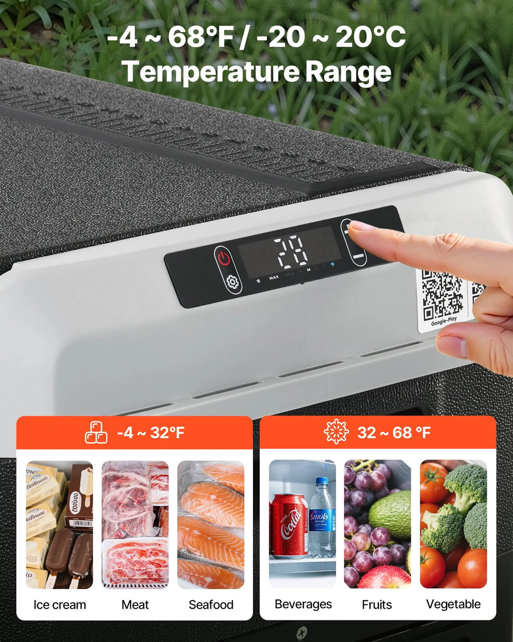 VEVOR 12 Volt Car Refrigerator, 31.7QT/30L Car Fridge, Portable Electric Cooler with -4℉~68℉ Adjustable Temperature, 12/24V DC and 100- 240V AC Compressor Freezer for Outdoor, Camping, Travel, RV