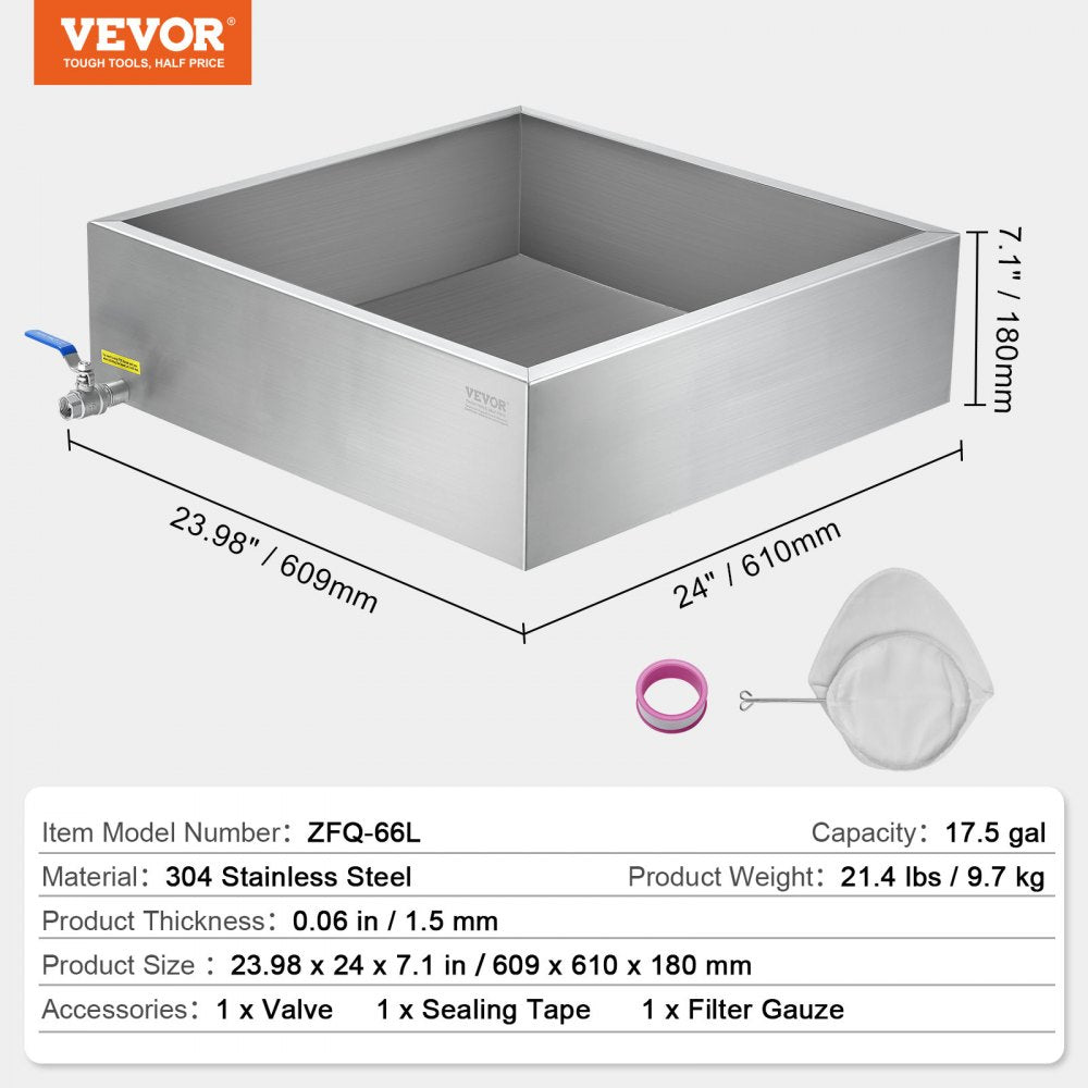VEVOR Maple Syrup Evaporator Pan, 17.5 Gallon, 254 Cups of 8.8oz Maple Syrup, Flat Evaporator Pan with 1 Valve and 3 Heating Methods, 304 Stainless Steel Maple Syrup Pan for Home, Outdoor