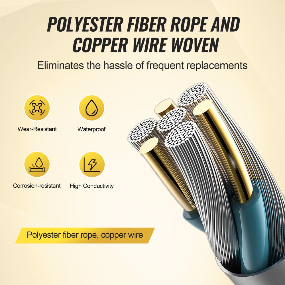 VEVOR Electric Fence Wire, 1000Ft 305M Portable Polywire, 1/4" Diameter 2 Copper Strands for Reliable Conductivity and Rust Resistance, Fencing Rope Line for Horse, Cattle, Livestock