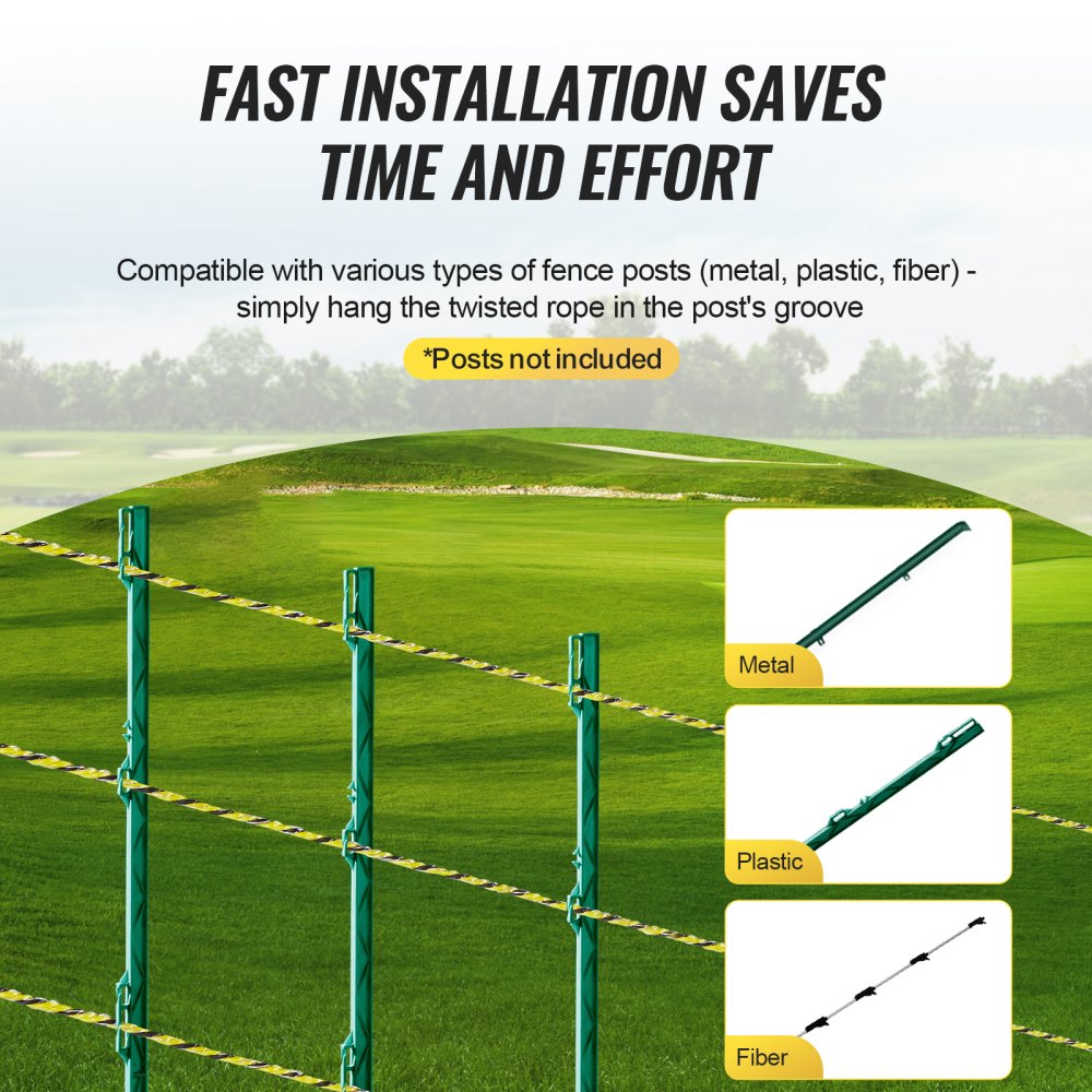 VEVOR Electric Fence Wire, 3366Ft 1026M Portable Polywire, 1/8" Diameter 6 Stainless Steel Strands for Reliable Conductivity and UV, Rust Resistance, Fencing Rope Line for Horse, Cattle, Livestock