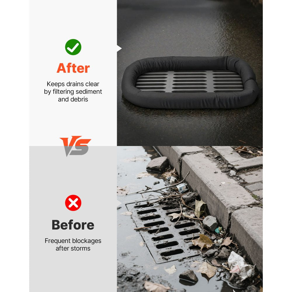 VEVOR Sediment Filter Sock, 4Pcs Erosion Control Socks Dia. 5 in x 10 ft L Coverage, Polypropylene Filler, Flexible & Efficient Silt Fence Socks for Storm-Water Management, Drainage Protection