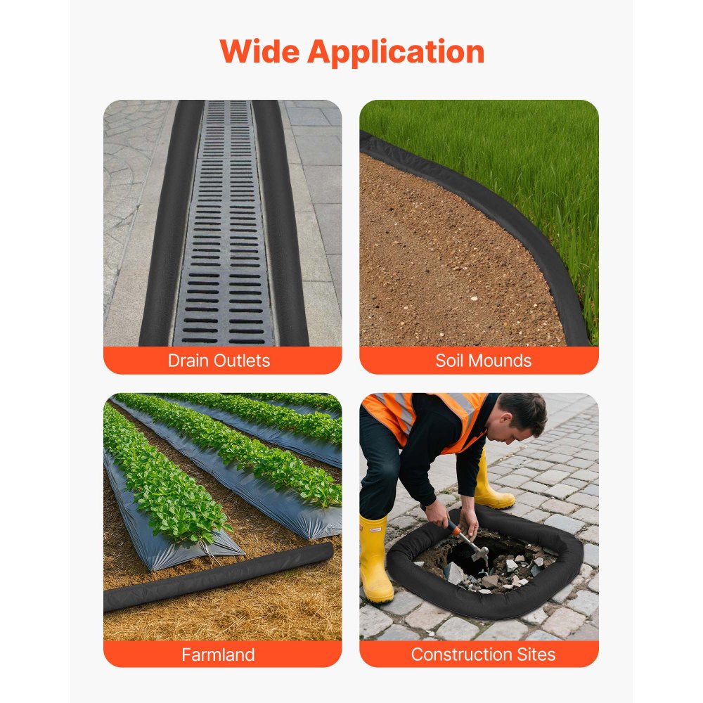 VEVOR Sediment Filter Sock, 4Pcs Erosion Control Socks Dia. 5 in x 10 ft L Coverage, Polypropylene Filler, Flexible & Efficient Silt Fence Socks for Storm-Water Management, Drainage Protection