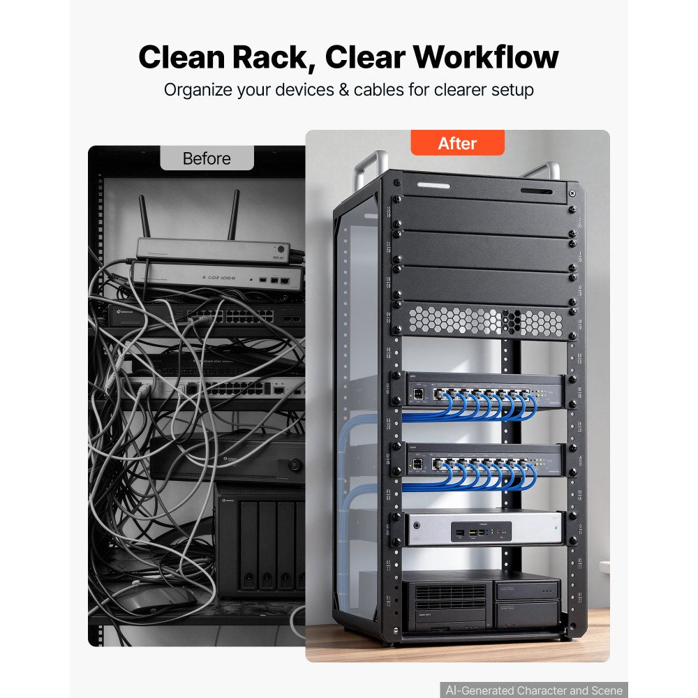 VEVOR 12U Network Rack 10.2 Inch Depth Open Frame Server Rack Vented Shelf, for 10 Inch Network IT Equipment A/V Devices, Supports Up to 200 lbs, with Side Translucent Panels & 2 Top Handles, SBC Tray