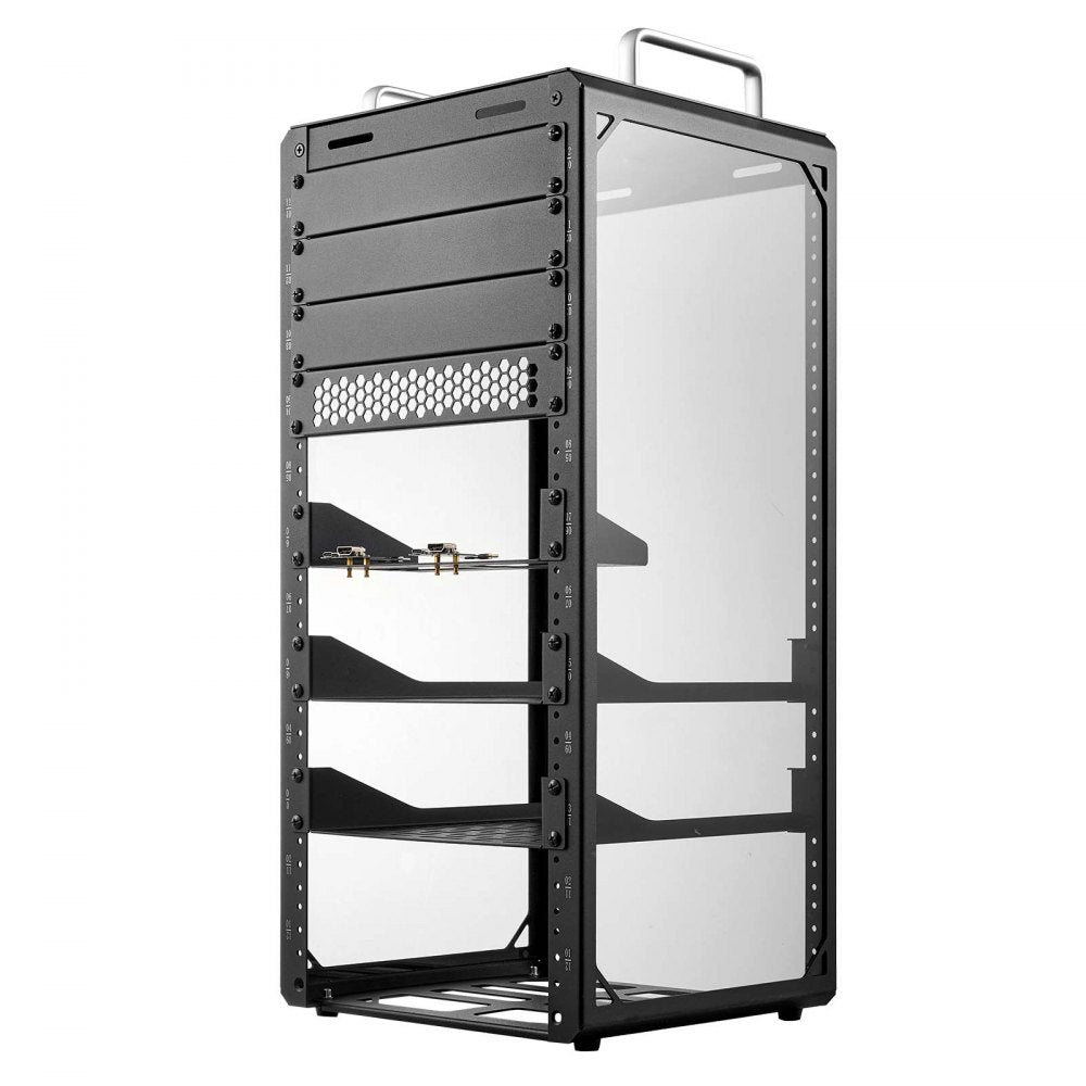 VEVOR 12U Network Rack 10.2 Inch Depth Open Frame Server Rack Vented Shelf, for 10 Inch Network IT Equipment A/V Devices, Supports Up to 200 lbs, with Side Translucent Panels & 2 Top Handles, SBC Tray