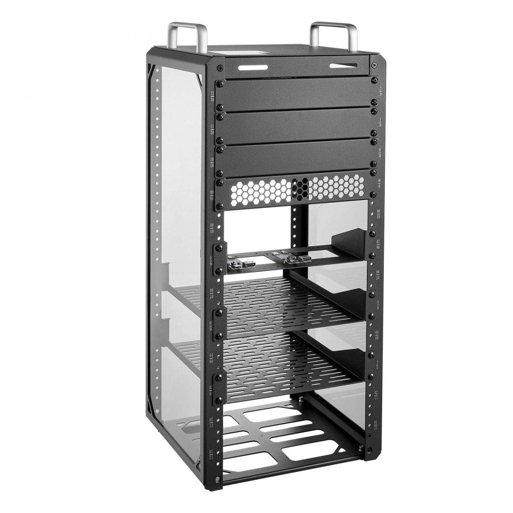 VEVOR 12U Network Rack 10.2 Inch Depth Open Frame Server Rack Vented Shelf, for 10 Inch Network IT Equipment A/V Devices, Supports Up to 200 lbs, with Side Translucent Panels & 2 Top Handles, SBC Tray