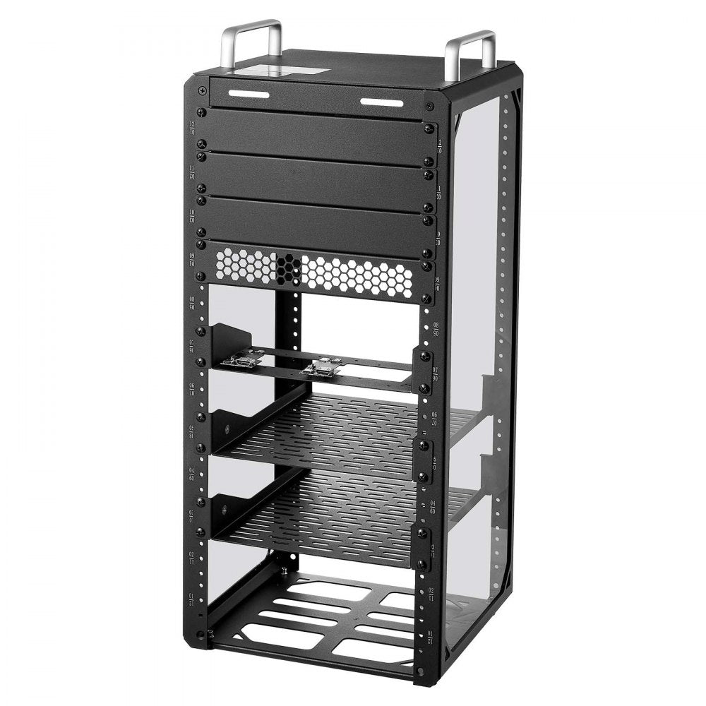 VEVOR 12U Network Rack 10.2 Inch Depth Open Frame Server Rack Vented Shelf, for 10 Inch Network IT Equipment A/V Devices, Supports Up to 200 lbs, with Side Translucent Panels & 2 Top Handles, SBC Tray