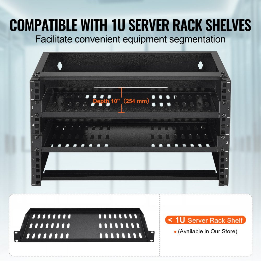 VEVOR 6U Wall Mount Network Rack, 14 in/355.6 mm Depth, 50 lbs/22.68 kg Max Weight Capacity Wall Mount Server Rack with Cage Nuts, 19"/482.6 mm for Shallow Server IT Equipment and Network Switches