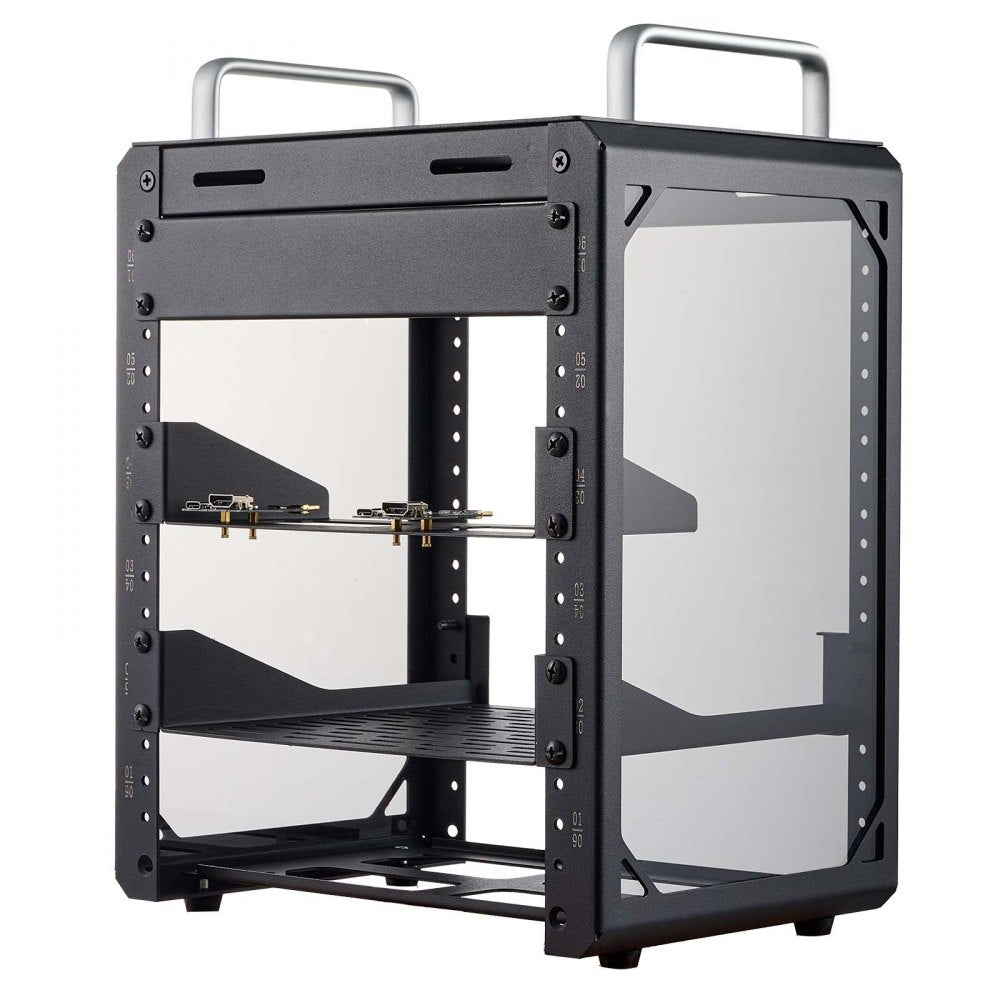 VEVOR 6U Network Rack 7.87 Inch Depth Open Frame Server Rack Vented Shelf, for 10 Inch Network IT Equipment A/V Devices, Supports Up to 200 lbs, with Side Translucent Panels & 2 Top Handles, SBC Tray