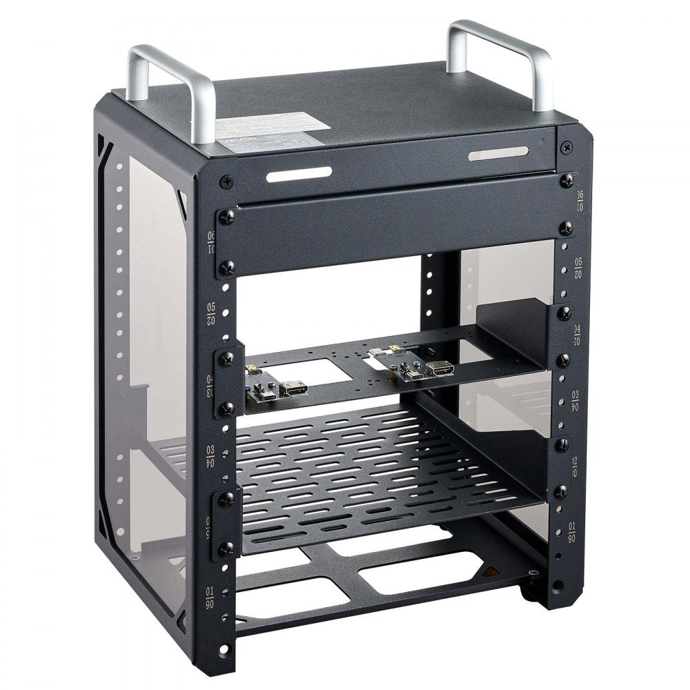 VEVOR 6U Network Rack 7.87 Inch Depth Open Frame Server Rack Vented Shelf, for 10 Inch Network IT Equipment A/V Devices, Supports Up to 200 lbs, with Side Translucent Panels & 2 Top Handles, SBC Tray