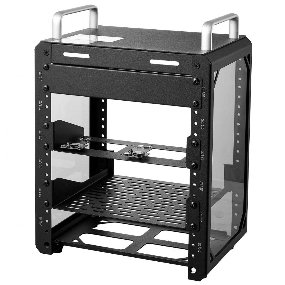 VEVOR 6U Network Rack 7.87 Inch Depth Open Frame Server Rack Vented Shelf, for 10 Inch Network IT Equipment A/V Devices, Supports Up to 200 lbs, with Side Translucent Panels & 2 Top Handles, SBC Tray
