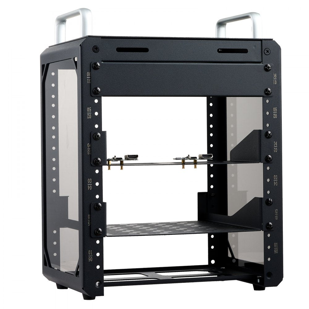 VEVOR 6U Network Rack 7.87 Inch Depth Open Frame Server Rack Vented Shelf, for 10 Inch Network IT Equipment A/V Devices, Supports Up to 200 lbs, with Side Translucent Panels & 2 Top Handles, SBC Tray