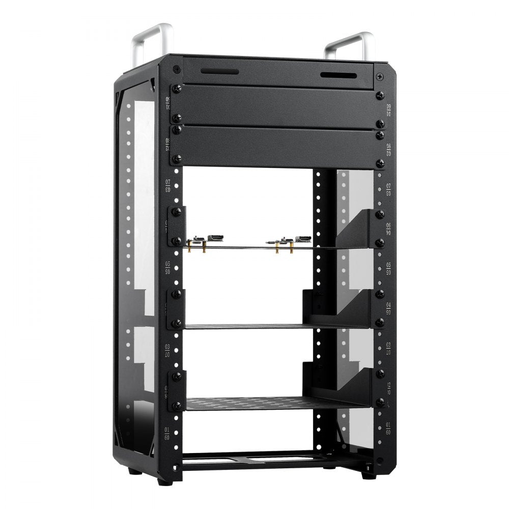 VEVOR 9U Network Rack 7.87 Inch Depth Open Frame Server Rack Vented Shelf, for 10 Inch Network IT Equipment A/V Devices, Supports Up to 200 lbs, with Side Translucent Panels & 2 Top Handles, SBC Tray